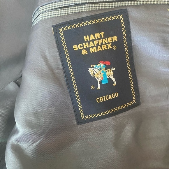 Hart Schaffer and Marx Sports Coat Vintage Look Wool Blend Blue Windowpane 44R - Picture 7 of 9